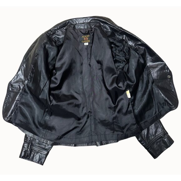 AVANT GARDE Vintage Black Leather Blazer Jacket 70s 80s USA Women Small - Picture 12 of 13